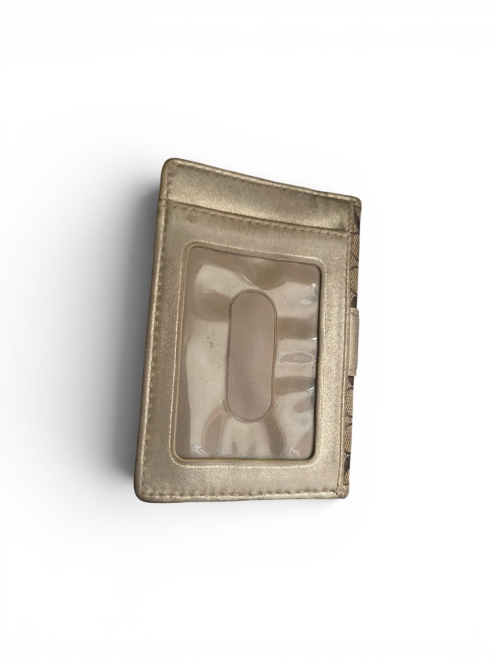 Coach Signature Canvas & Metallic Gold Bifold Card Case ID Wallet - Picture 4 of 10